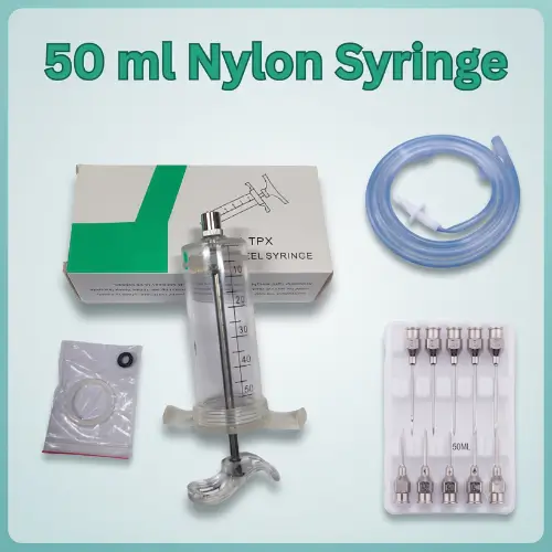 50ml Nylon Veterinary Syringe with Butterfly Needle | ৫০ মি.লি. ভেটেরিনারি নাইলন সিরিঞ্জ  সাথে বাটারফ্লাই